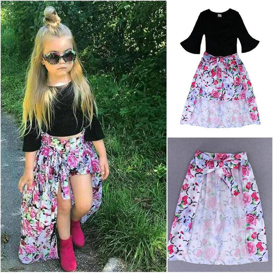 Hot style girls kids clothes Baby girls suit fash Black T shirt +